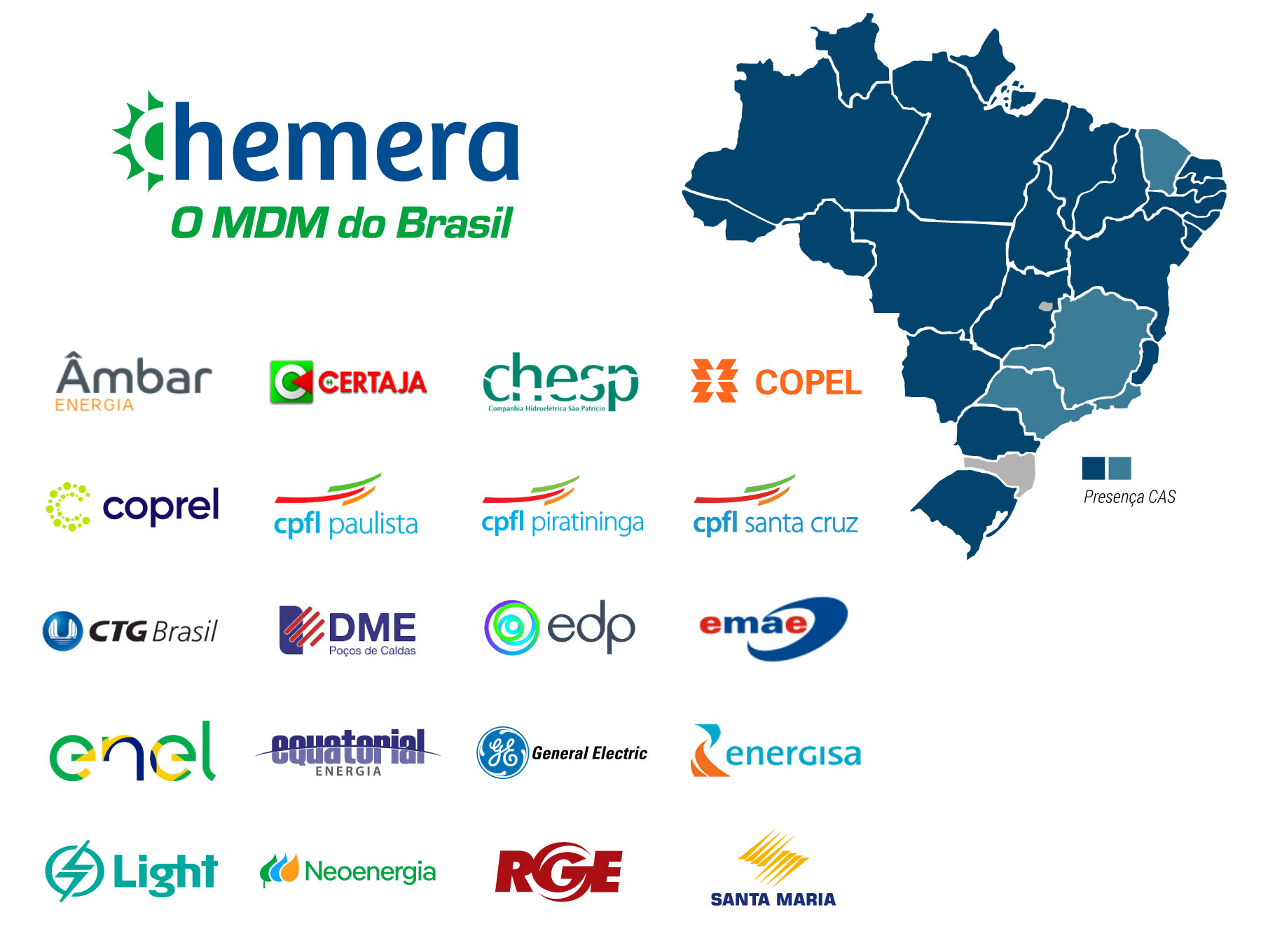 Mapa de clientes da CAS Tecnologia no setor elétrico